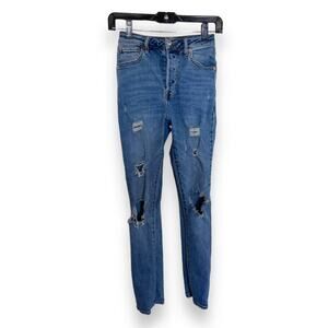 Forever 21 Womens Jeans Size 24 Skinny Ripped Destroyed Destructed Holes Blue